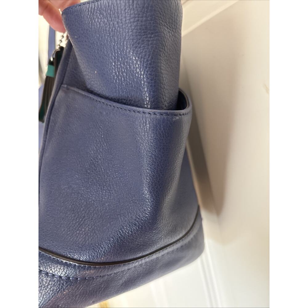 Coach Carrie Tote Blue Pebbled Leather Shoulder Bag F23284 green lining 2 handle - Picture 4 of 12